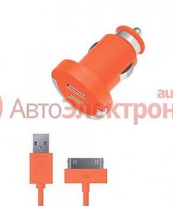 Зарядное устройство Deppa Colors 2 USB, 2,1A+кабель iPhone 3/4, оранж. (USB1 – 2.1A, USB2 - 1A)