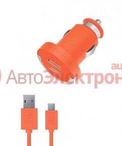 Зарядное устройство Deppa Colors 2 USB, 2,1A+кабель micro USB, оранж. (USB1 – 2.1A, USB2 - 1A)