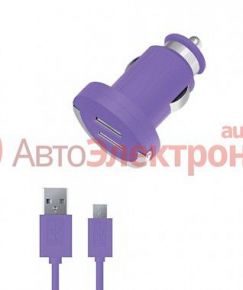 Зарядное устройство Deppa Colors 2 USB, 2,1A+кабель micro USB, фиолет. (USB1 – 2.1A, USB2 - 1A)