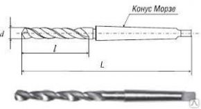 Сверло спиральное с коническим хвостовиком удлиненное Р6М5 ГОСТ2092-77