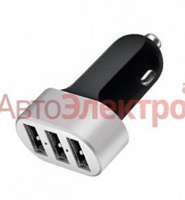 Зарядное устройство Deppa Ultra 3 USB, 5,2A, черный, (USB1–1A, USB2-2,1A, USB3-2,1A)