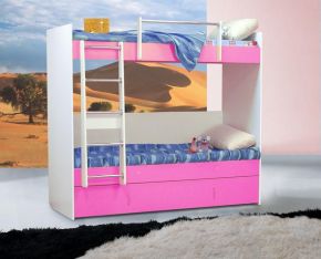 Кровать 2-х ярусная N3 компактная и простая детская двухъярусная, модель имеет ящик для постельных принадлежностей, широкая цветовая гамма и возможность комбинации цвета от