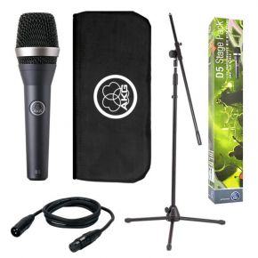 AKG D5 Stage Pack комплект: динамический вокальный микрофон D5, кабель XLR-XLR 5м, микрофонная стойка