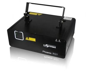 Лазерный проектор LS Systems Phoenix RGY Лазер, трехцветный (красный + зеленый + желтый) 500mW-Red + 150mW-Green, DMX512,, звуковая анимация, авто, Master/Slave, ILDA
