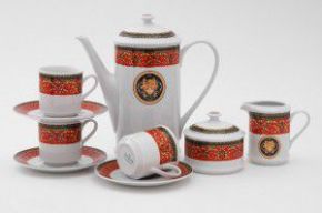 Кофейный сервиз, 6 персон (15 предметов); чаш. 0,15л; декор "Версаче, Красная лента", Сабина В979