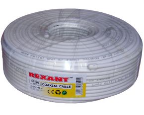 Кабель RG-6U Rexant, оплетка 64 жилы, белый, 100 м