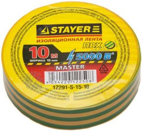Изолента 12291-S-15-10 STAYER"Master" желто-зеленая  Пвх, 15ммХ10м Х 0,18мм . OLFA