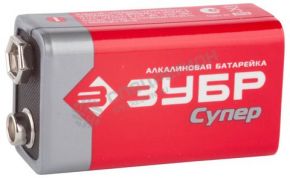 Батарейка 59219 Зубр "Супер" щелочная (алкалиновая), тип 6LR61(крона), 9В, 1шт на карточке Зубр