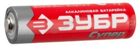 Батарейка 59213-4C Зубр "Супер" щелочная (алкалиновая), тип AA, 1,5В, 4шт на карточке Зубр