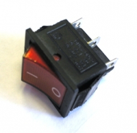 Выключатель 1-клавишный, красный индикатор 250В, 15А