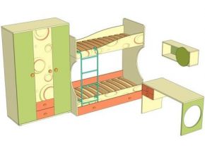 Детский гарнитур Фруттис шкаф, двухъярусная кровать, стол, навесная полка