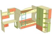 Детский гарнитур Фруттис стол, двухъярусная кровать, шкаф