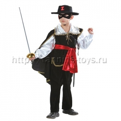 Батик Карнавальный костюм "ЗОРРО" (камзол, брюки, пояс, накидка, шляпа, маска, шпага (рапира)) (Зв.мас