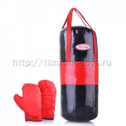 BELON Набор для бокса: груша цилиндр (тент), цвет черный+красный+перчатки