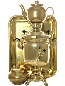Набор самовар электрический 3 литра желтый цилиндр с автоотключением "Золото", арт. 120304к Тула