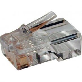 Разъем hyperline rj-45 (8p8c) под витую пару, категория 5e (50µ"/ 50 микродюймов), универсальный (для одножильного и многожильного кабеля) 100шт plug-8p8c-u-c5-100 49377