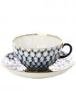 Чашка с блюдцем чайная форма "Тюльпан", рисунок "Кобальтовая сетка", Императорский фарфоровый завод Тульские самовары