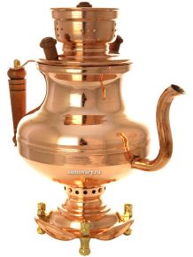 Угольный самовар-чайник 2 литра медный в комплекте с трубой, чайником и подносом, арт. 220552 Москва