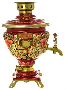 Набор самовар электрический 2 литра с чайником художественная роспись "Кудрина золотая", арт. 150507 Тульские самовары