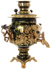 Электрический самовар 3 литра с художественной росписью "Золотые цветы на черном фоне", с автоматическим отключением при закипании, арт. 140408а Тула
