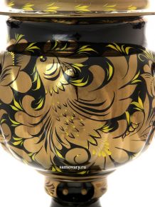 Электрический самовар 3 литра с художественной росписью "Золотые цветы на черном фоне", с автоматическим отключением при закипании, арт. 140408а Тула