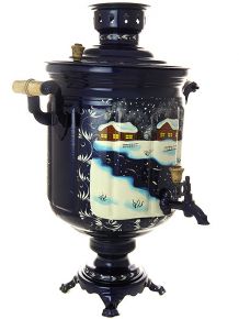 Набор самовар электрический 10 литров с художественной росписью "Зимний вечер", арт. 130326 Тула