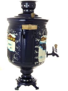Набор самовар электрический 10 литров с художественной росписью "Зимний вечер", арт. 130326 Тула