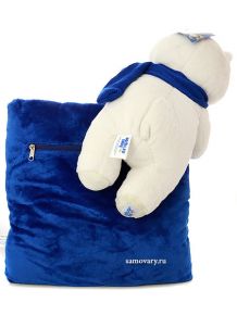 Мягкий сувенир Сочи 2014 "Белый мишка с шарфом и подушкой" 32 см Тульские Самовары