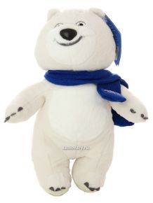 Мягкий сувенир Сочи 2014 "Белый мишка с шарфом и подушкой" 32 см Тульские Самовары