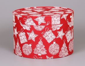 Красная круглая коробка с завальцовкой для подарка "Елочки"