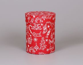 Красная круглая коробка для подарка "Снеговички"