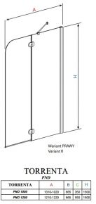 Radaway 201203-101R Шторкa для ванны Torrenta PND/R 1210*1500 хром/прозрачное/6мм