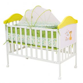 BabyHit Кроватка металлическая BabyHit Sleepy Compact Green белый зелёный с тигрёнком на торце