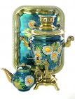 Набор самовар электрический 3 литра с художественной росписью "Ромашки на голубом фоне", арт. 121037 Тула
