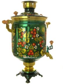 Набор самовар электрический 10 литров с художественной росписью "Жар-птица на зеленом фоне", арт. 103550 Тула