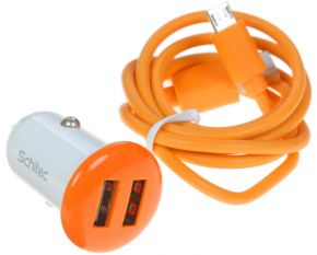 Автомобильное зарядное устройство Schitec CC142 оранжевое 2000 мА / 2 USB / micro USB Schitec