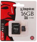 Карта памяти microSDHC 16Gb Kingston SDC4/16GB Class 4 + адаптер на SD Kingston