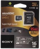 Карта памяти microSDHC 16Gb Sony SR16UX2AT Class 10 UHS-I (U1) + адаптер на SD Sony