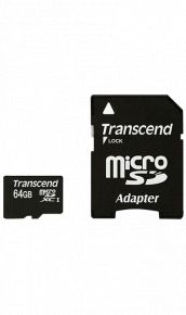 Карта памяти Transcend MicroSD 64 ГБ class 10 (с адаптером) Transcend Карта памяти Transcend MicroSD 64 ГБ class 10 (с адаптером)