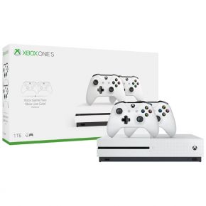 Игровая консоль Xbox One Microsoft Игровая консоль Xbox One Microsoft S 1TB белая с двумя геймпадами