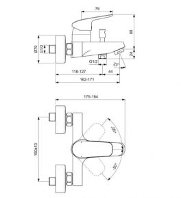 Ideal Standard Сет Серафлекс 3в1 Grande смеситель для умывальника B1713AA+Серафлекс смеситель для ванны/душа B1721A