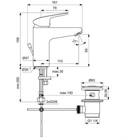 Ideal Standard Сет Серафлекс 3в1 Grande смеситель для умывальника B1713AA+Серафлекс смеситель для ванны/душа B1721A