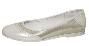 Модель: м 4-1491 платина Туфли балетки для девочек, кожаные "Лель"